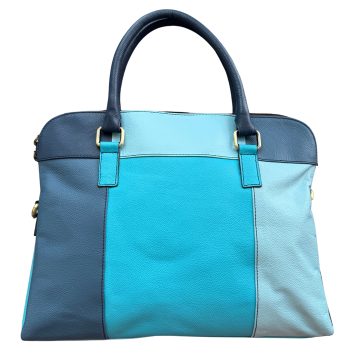 Emilia recycled leather briefcase with top zip, roomy interior, pockets & strap—stylish, functional & empowering for women 30+.