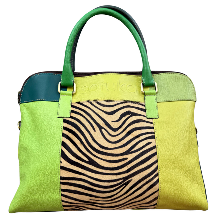 Emilia recycled leather briefcase with top zip, roomy interior, pockets & strap—stylish, functional & empowering for women 30+.