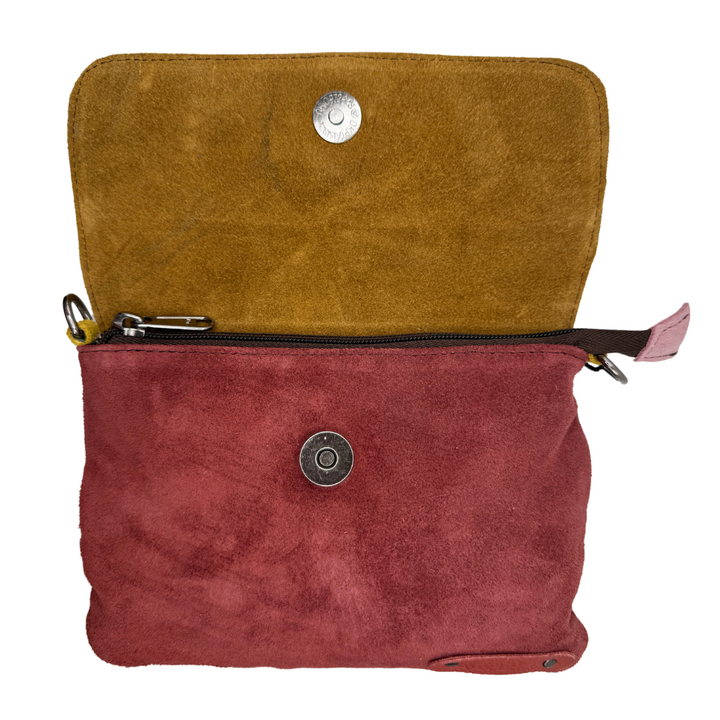 Juliette belt bag in recycled leather with animal print flap, zip pocket & 50" strap—versatile, eco-chic style for women 30+