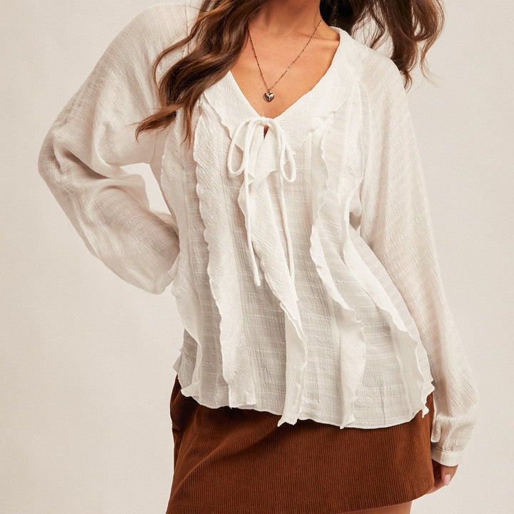 Vneck Ruffle Long Sleeve Blouse