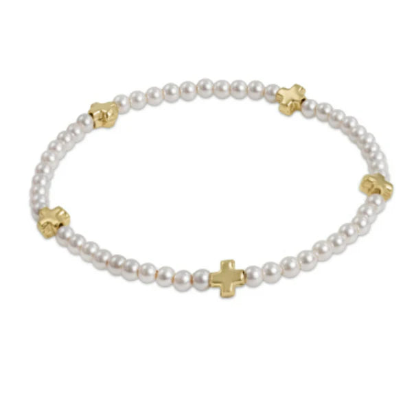 Enewton - Gold Signature Cross Pearl Pattern 3MM Bead Bracelet