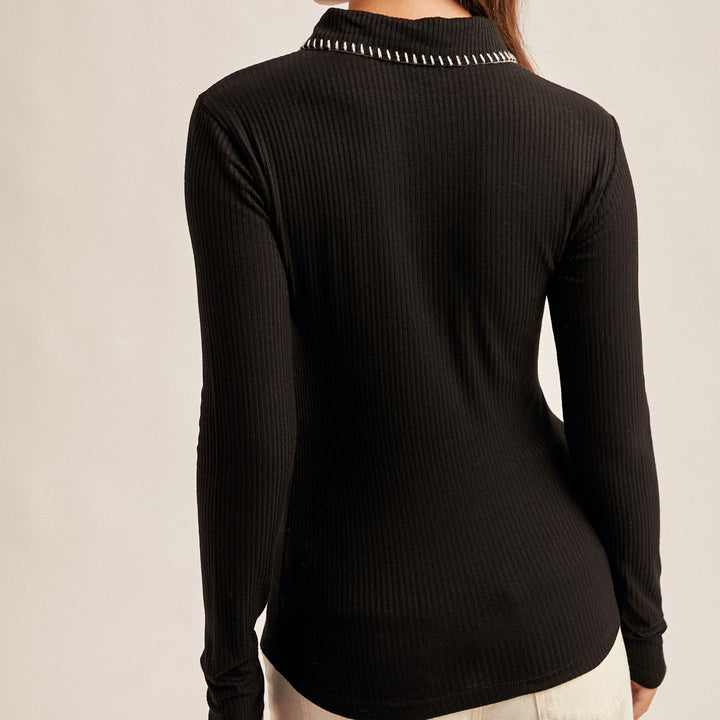 Contrast Stitch Rib Top