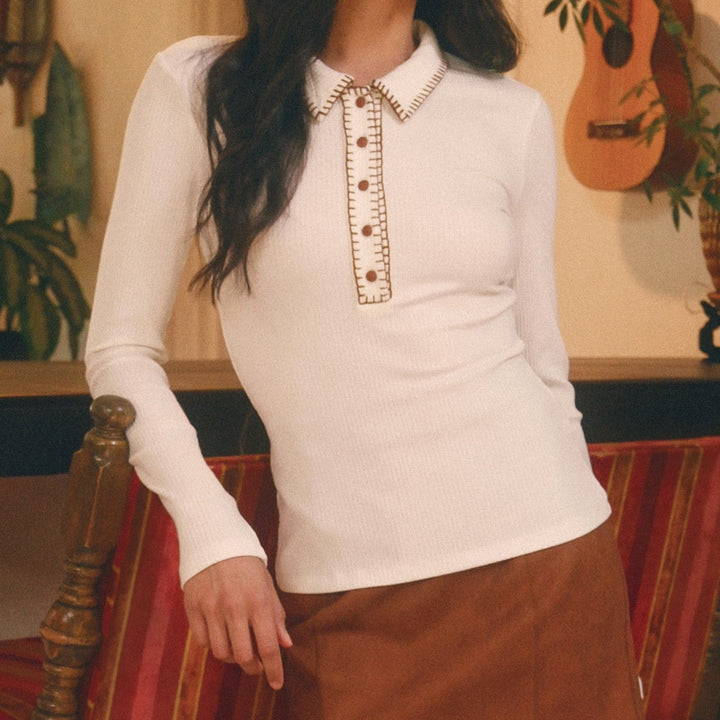 Contrast Stitch Rib Top