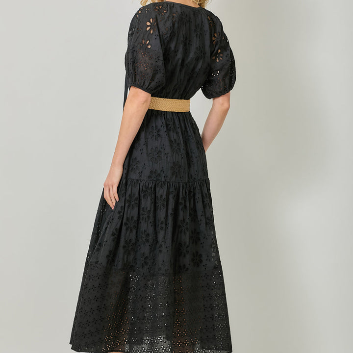 Puff Sleeve Tiered Eyelet Dress