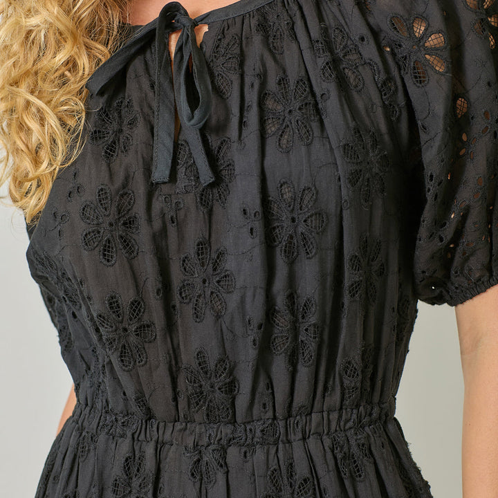 Puff Sleeve Tiered Eyelet Dress