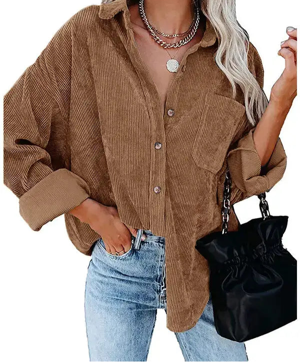 Loose Fit Corduroy Button-Down Shirt