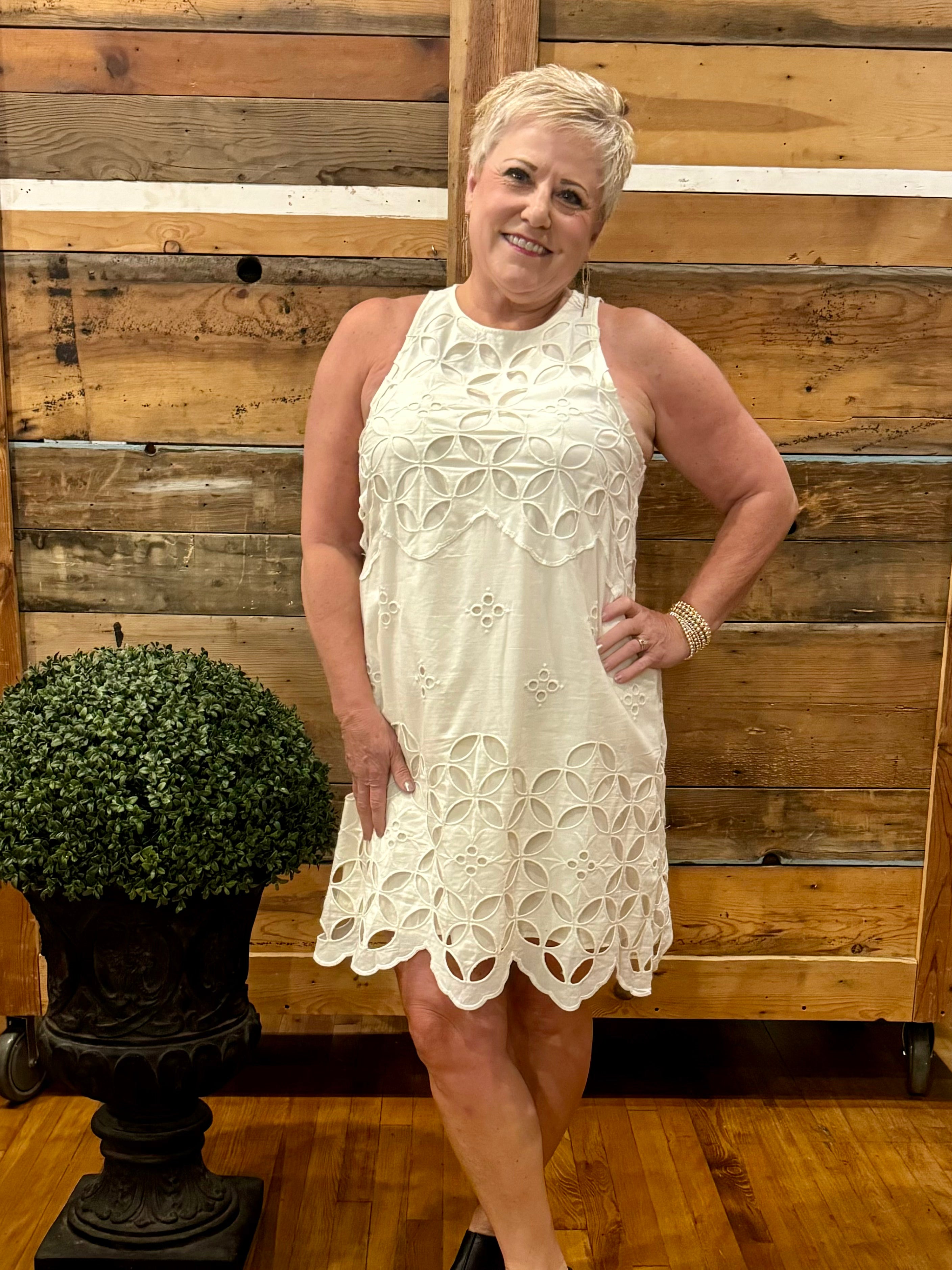 Halter Neck Lace Dress In Beige WIth Starfish Design