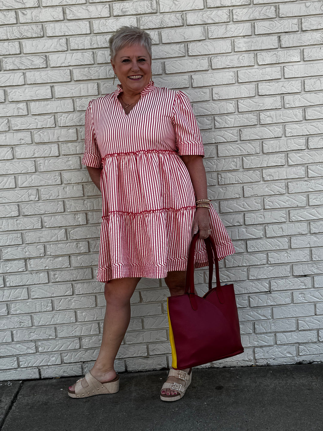 Short Sleeve Woven Tiered Mini Dress