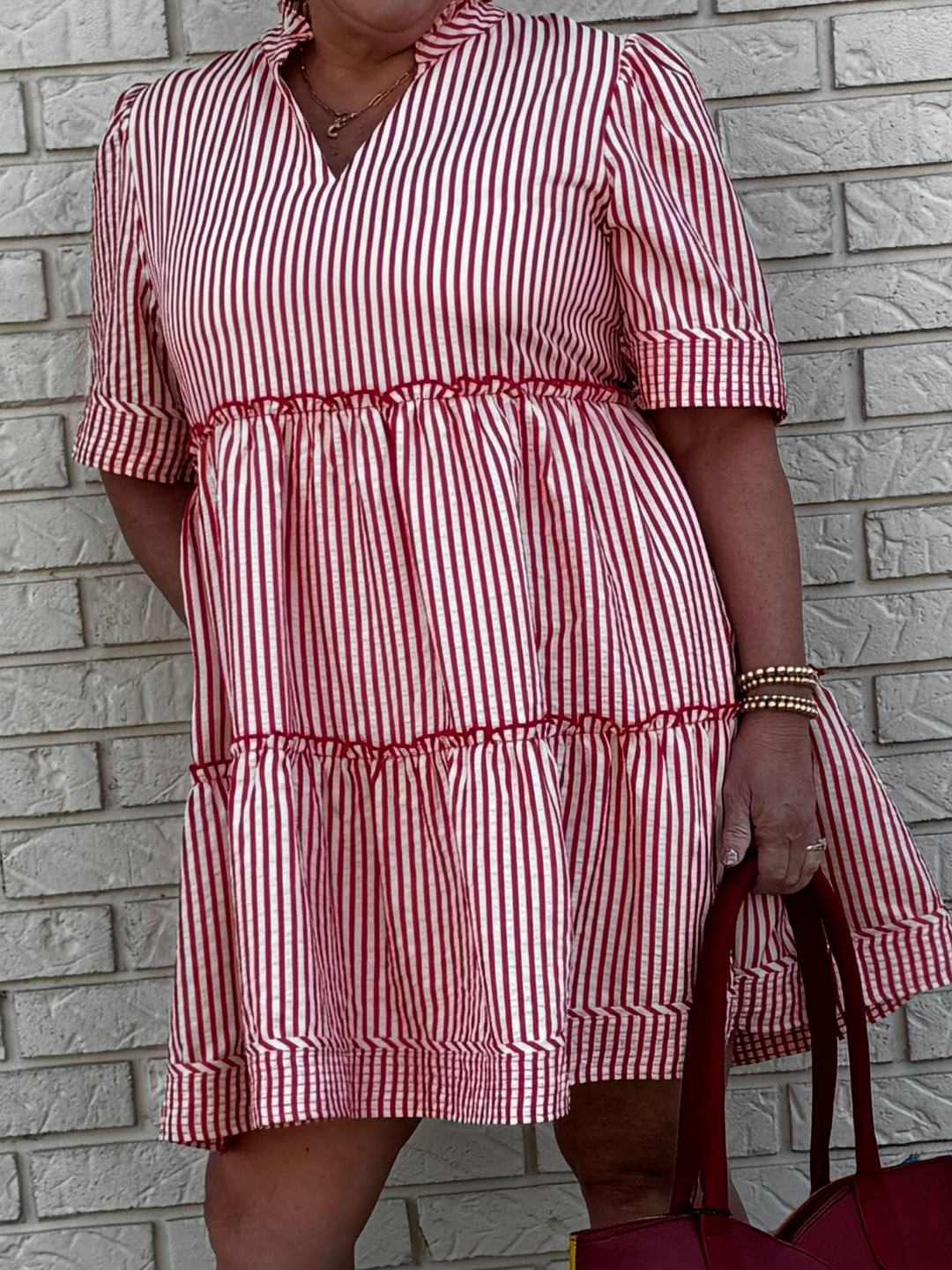 Short Sleeve Woven Tiered Mini Dress