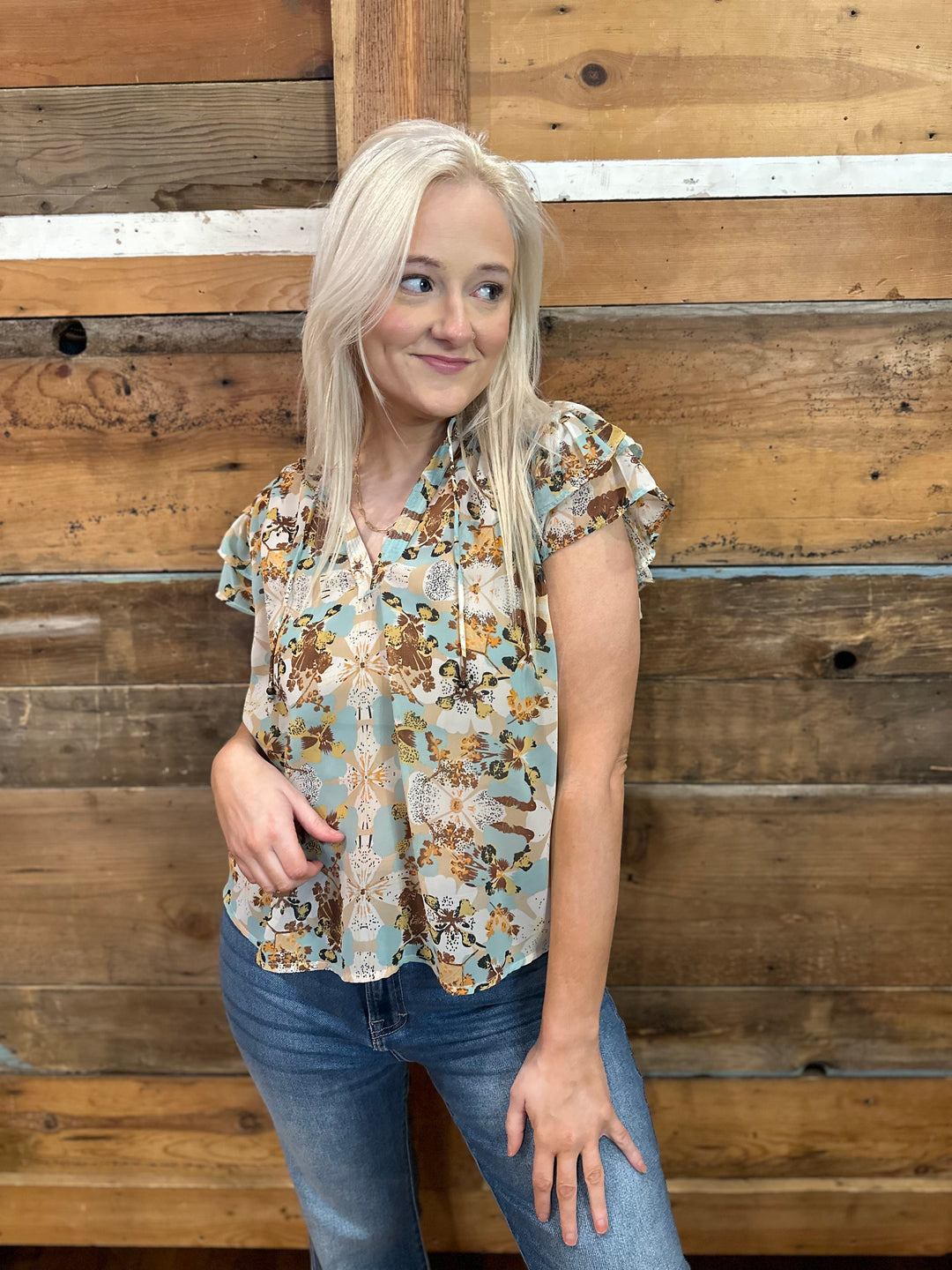 Orchid Print Ruffle Top