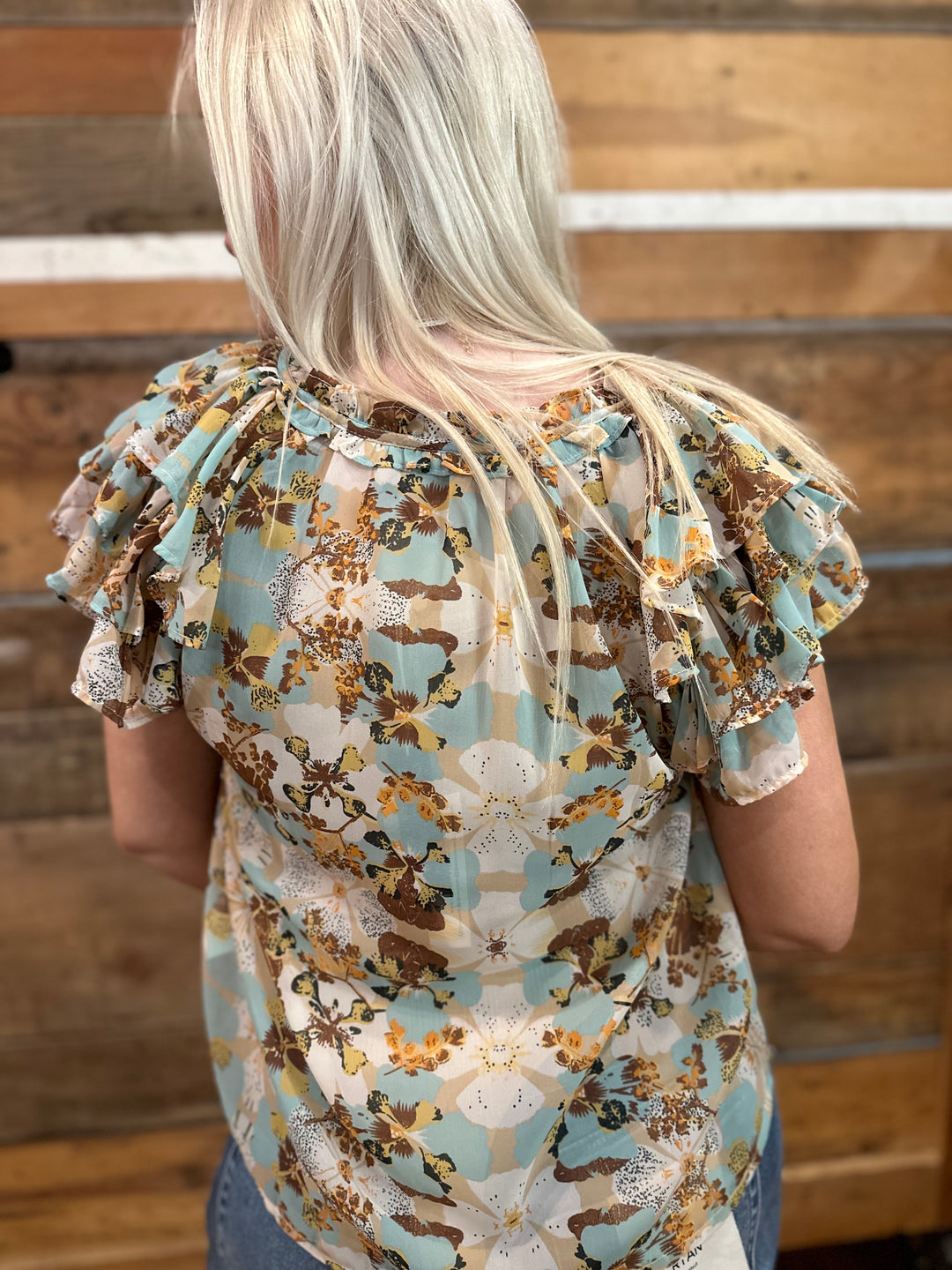Orchid Print Ruffle Top