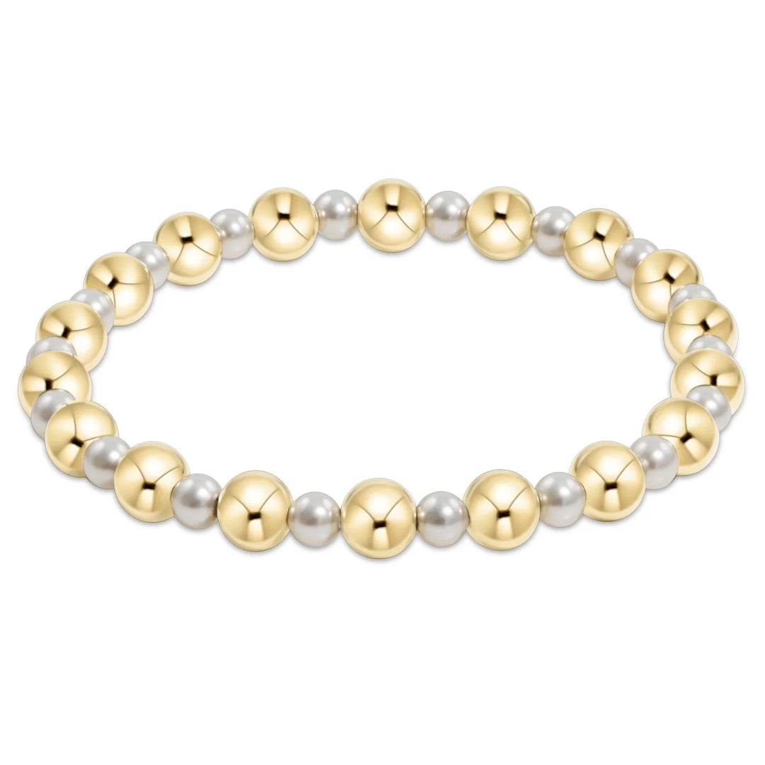 Enewton - 6MM Gold 4MM Pearl Grateful Pattern Bead Bracelet