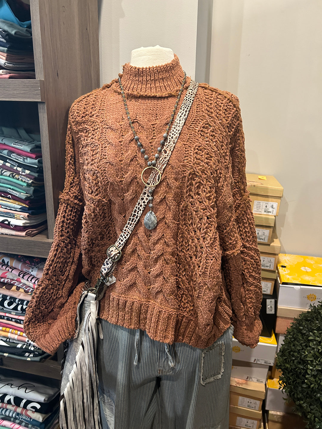 Meck Neck Cable Knit Sweater