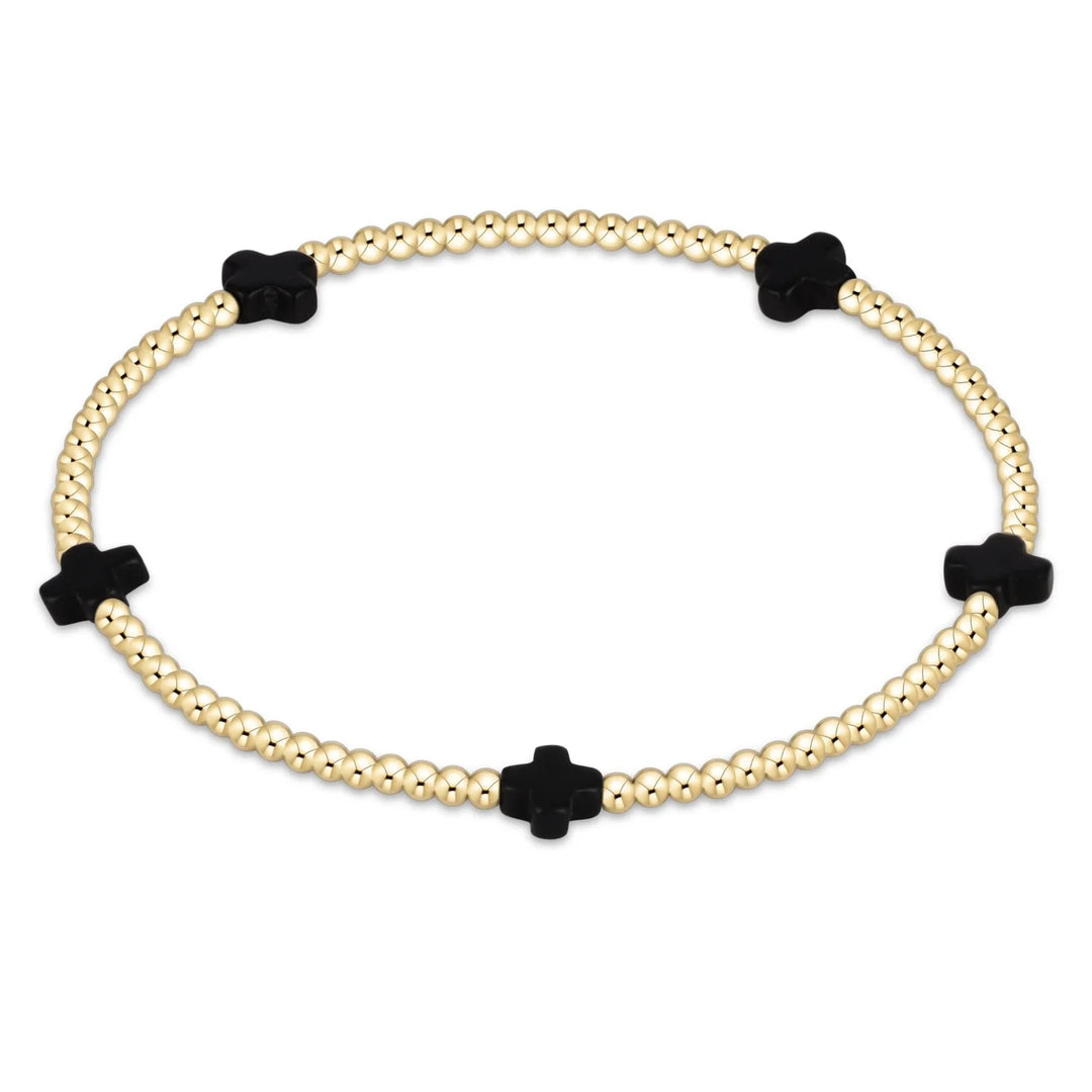 Enewton - Onyx/Gold Signature Cross Pattern 2MM Bead Bracelet