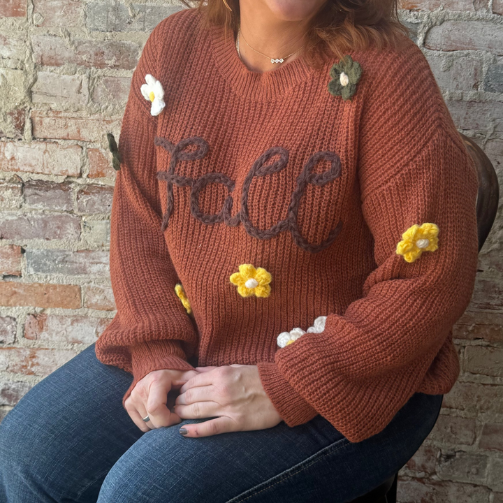 Stitched Letter Flower Sweater