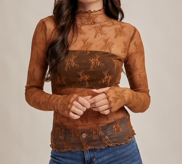Mock Neck Lace Top