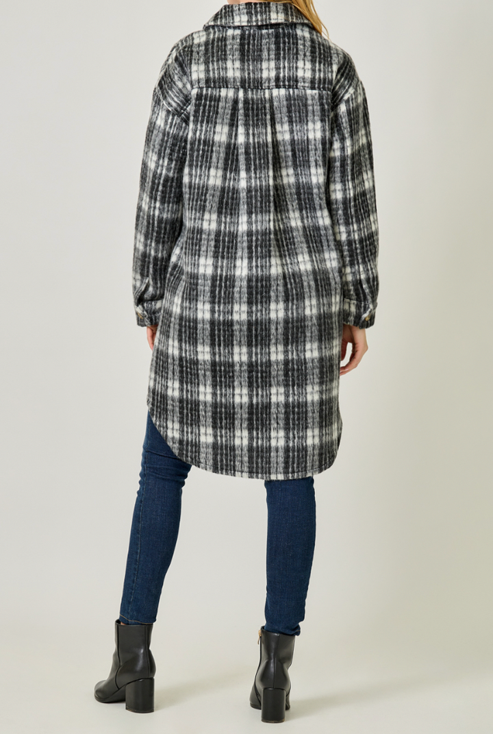 Fringe Placket Detail Plaid Long Jacket