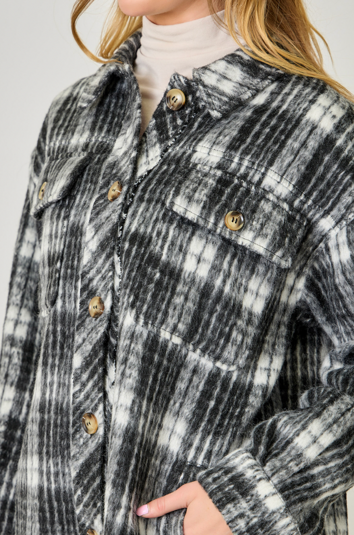 Fringe Placket Detail Plaid Long Jacket