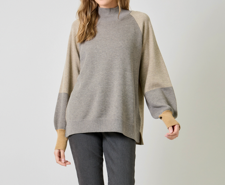 Mock Neck Color Block Sweater