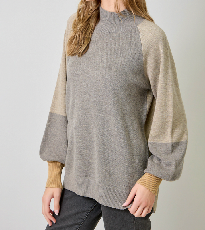 Mock Neck Color Block Sweater