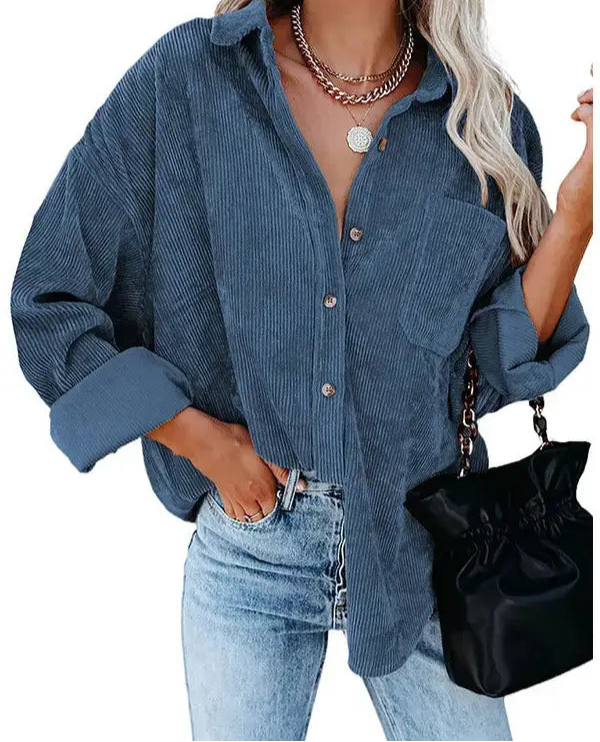 Loose Fit Corduroy Button-Down Shirt