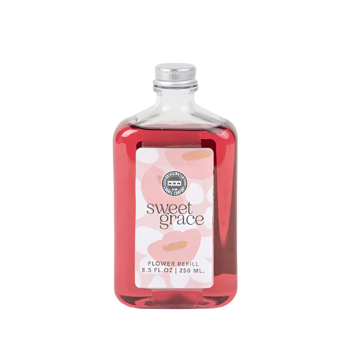"Sweet Grace Flower Diffuser Refill 8.5 oz – extends life of diffuser with best-selling oriental & spice fragrance featuring passion fruit, sparkling tea, and patchouli; lasts up to 60 days."