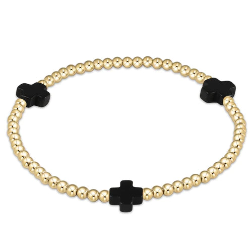 Signature Cross Gold Bead Bracelet (Multiple Colors/Sizes)