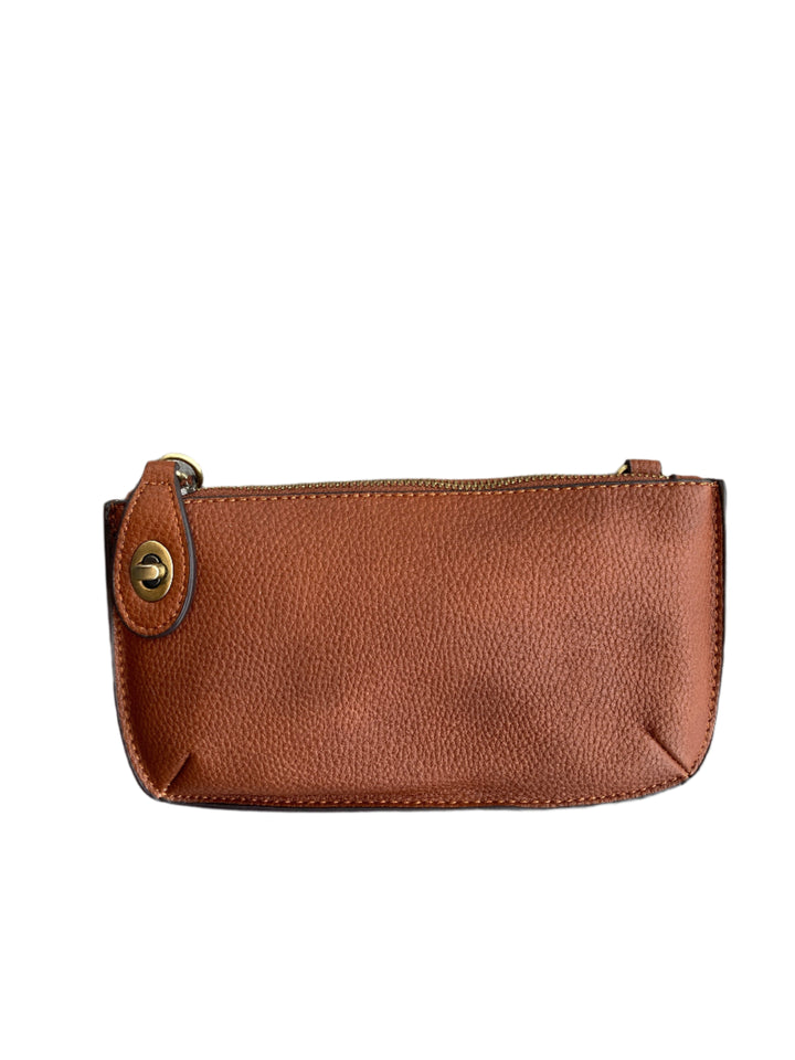 Chic 9.5in vegan leather wristlet with turn lock top zip closure card slots and adjustable strap perfect for stylish women 30+ on the go