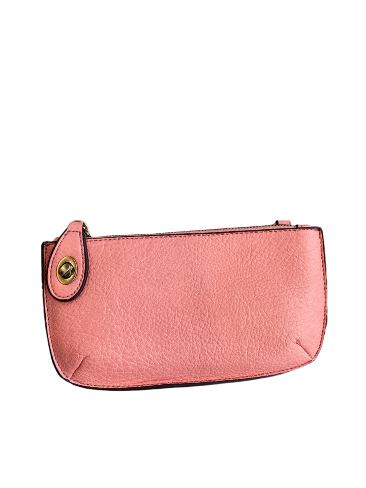 Chic 9.5in vegan leather wristlet with turn lock top zip closure card slots and adjustable strap perfect for stylish women 30+ on the go