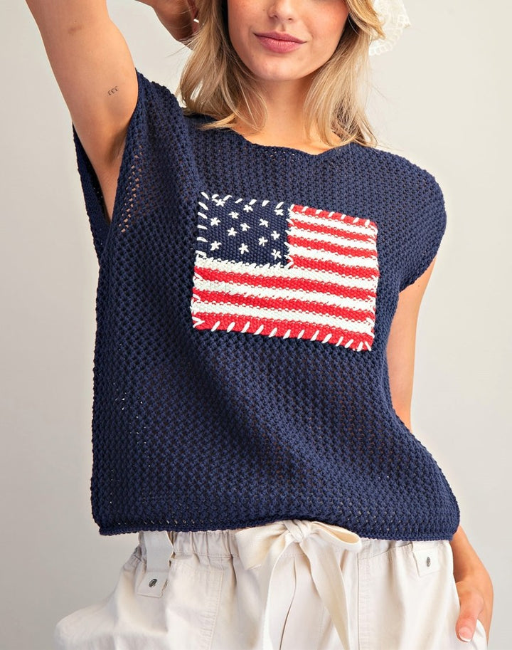Stars & Stripes Knit Cap Sleeve Top