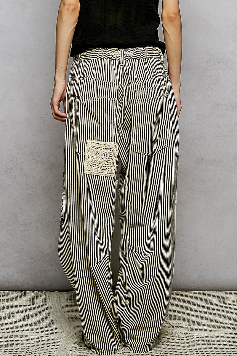Patchwork Twill & Denim Straight-Leg Pants