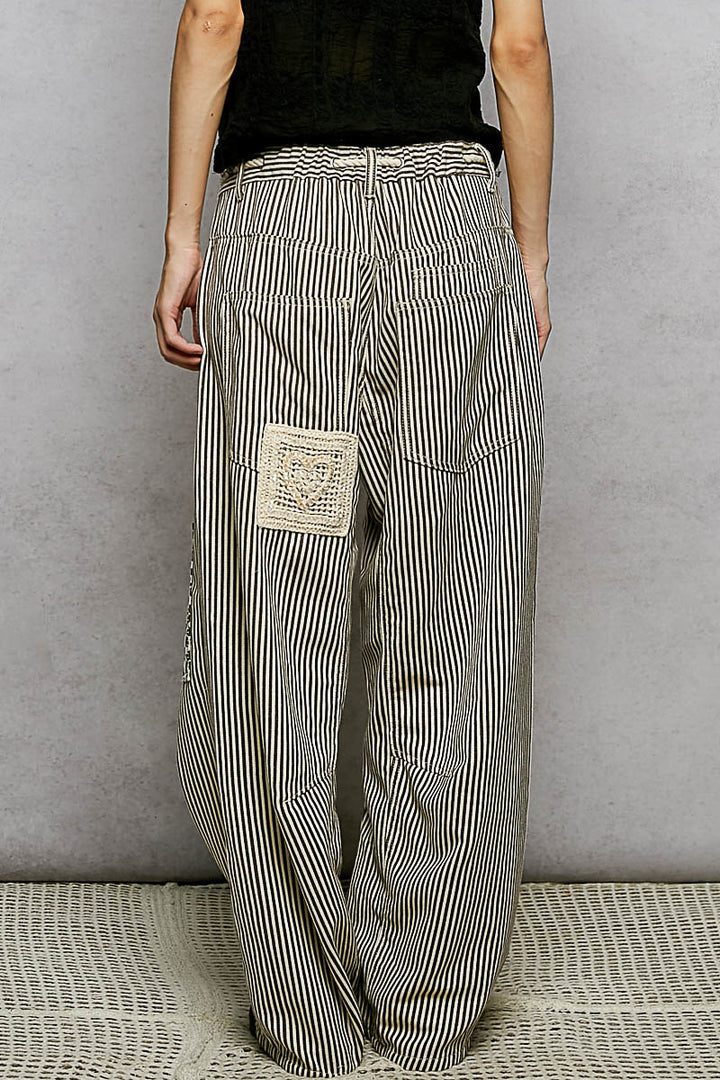 Patchwork Twill & Denim Straight-Leg Pants