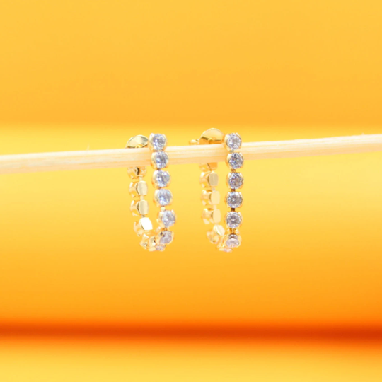18K Gold Filled CZ Half Stud Earrings