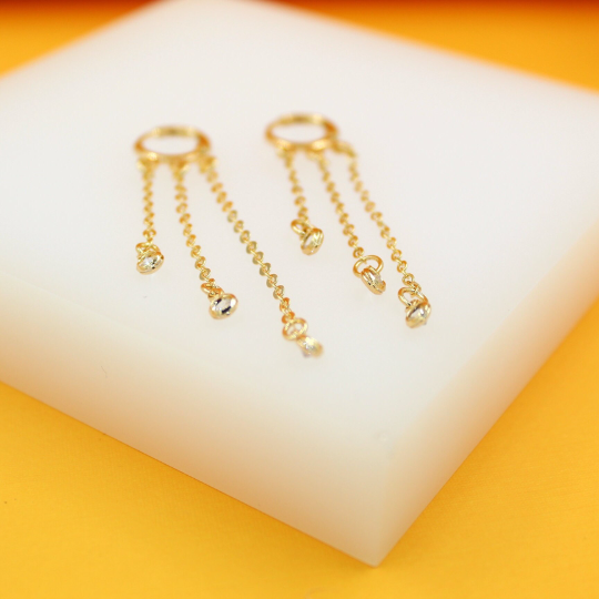 18K Gold Filled CZ Dangle Rolo Link Chain Earrings
