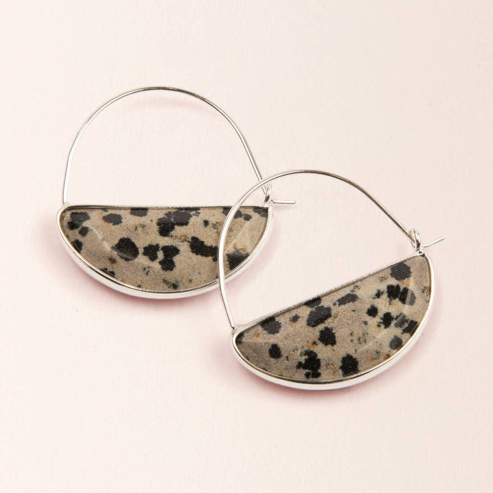 Scout Stone Prism Hoop earrings in Dalmatian Jasper with silver wire hoops