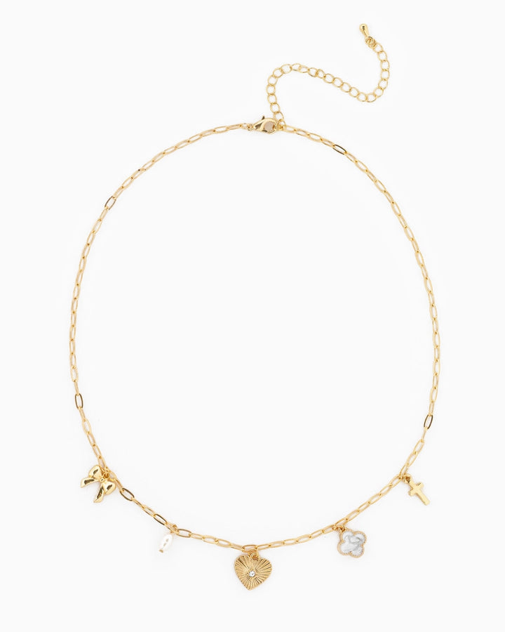 Sunburst Heart Mixed Charm Necklace
