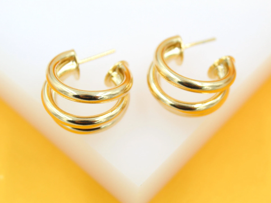 18K Gold Filled Triple Strand Hoop Earrings