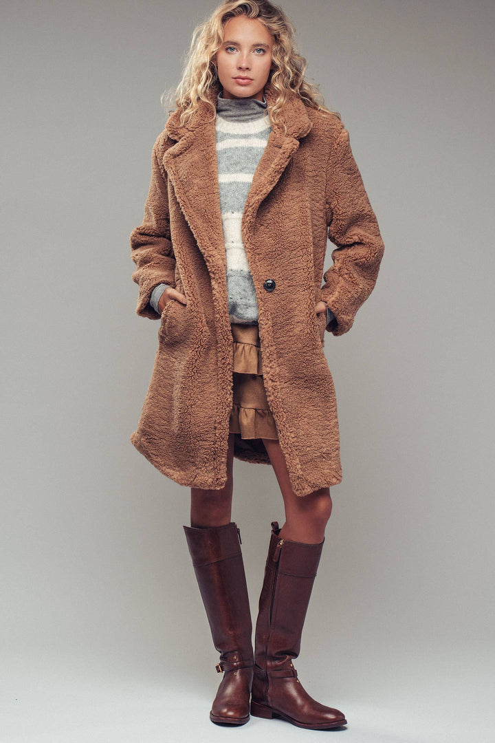Cozy Longline Notched Lapel Teddy Coat