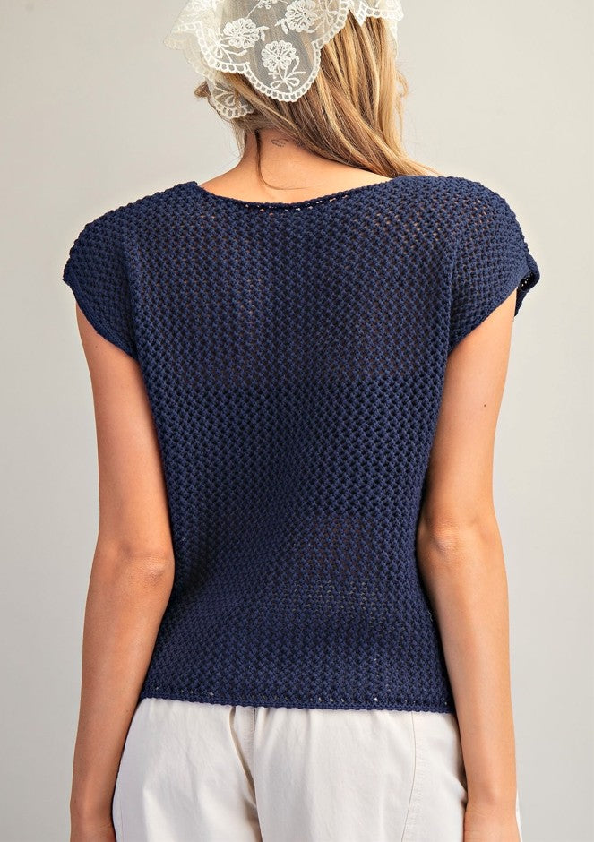 Stars & Stripes Knit Cap Sleeve Top