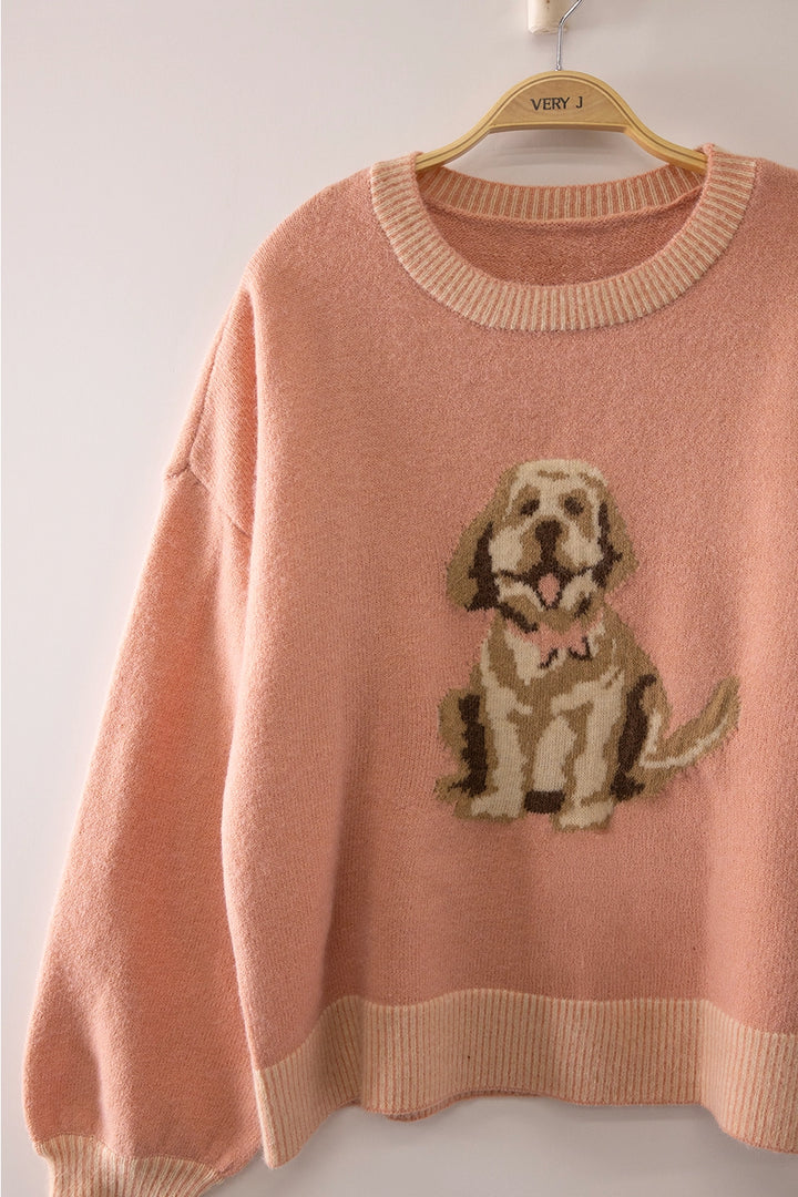 Cute Dog Intarsia Knit Sweater