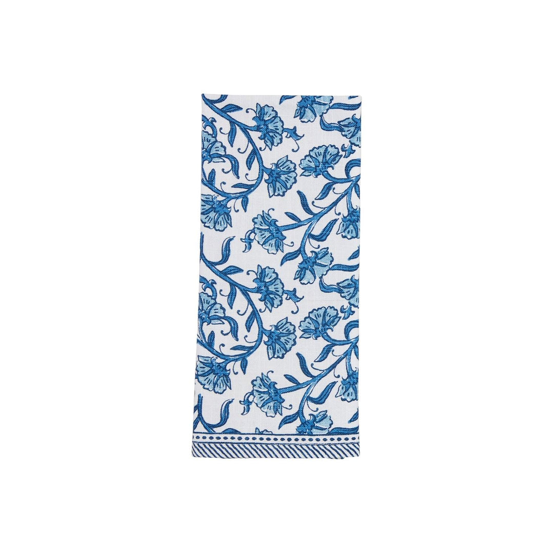 Blue and white floral patterned quick dry towel with decorative border