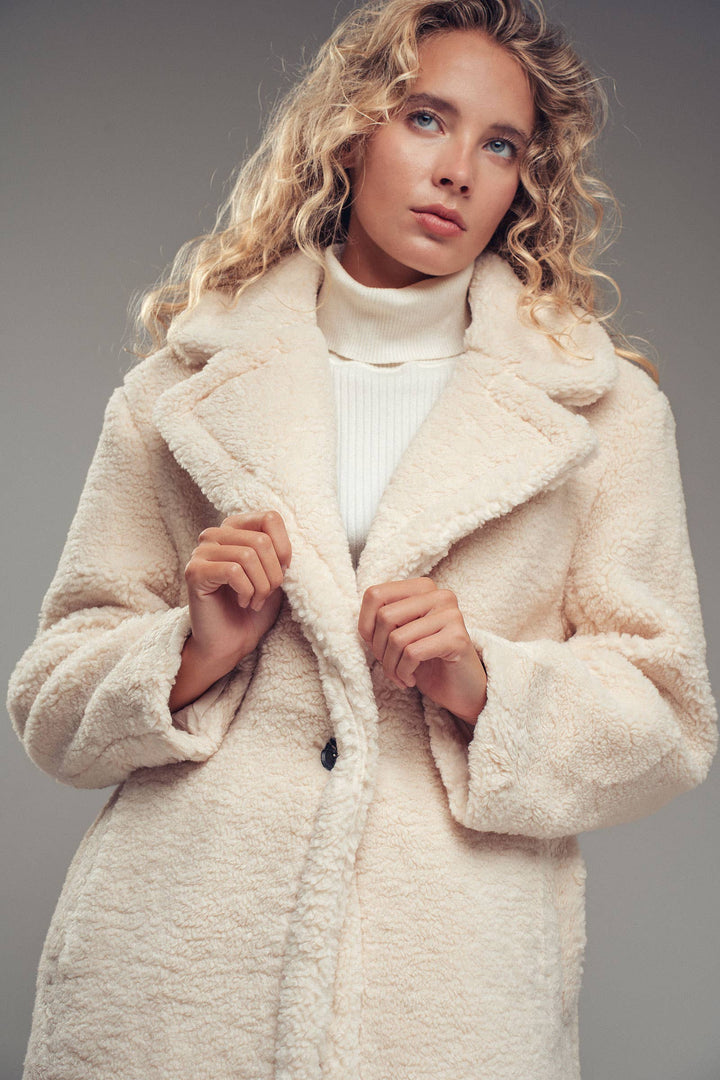 Cozy Longline Notched Lapel Teddy Coat