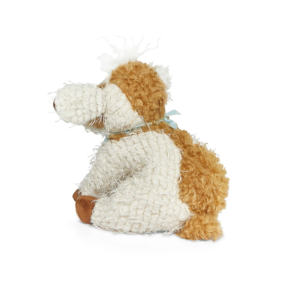 Plush cow stuffed animal toy with white and brown spots, soft textured fabric