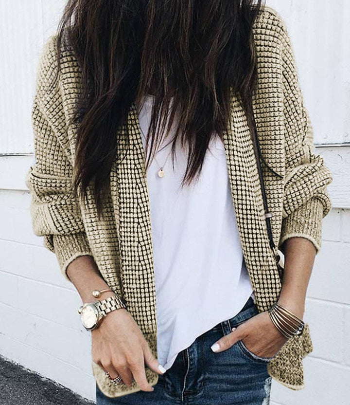 Plaid Contrast Trim Open Front Cardigan