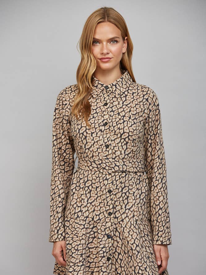 Animal Print Belted Shirt Dress