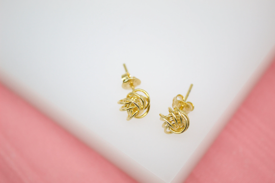 18K Gold Filled Golden Wire Knot Rings Stud Earrings