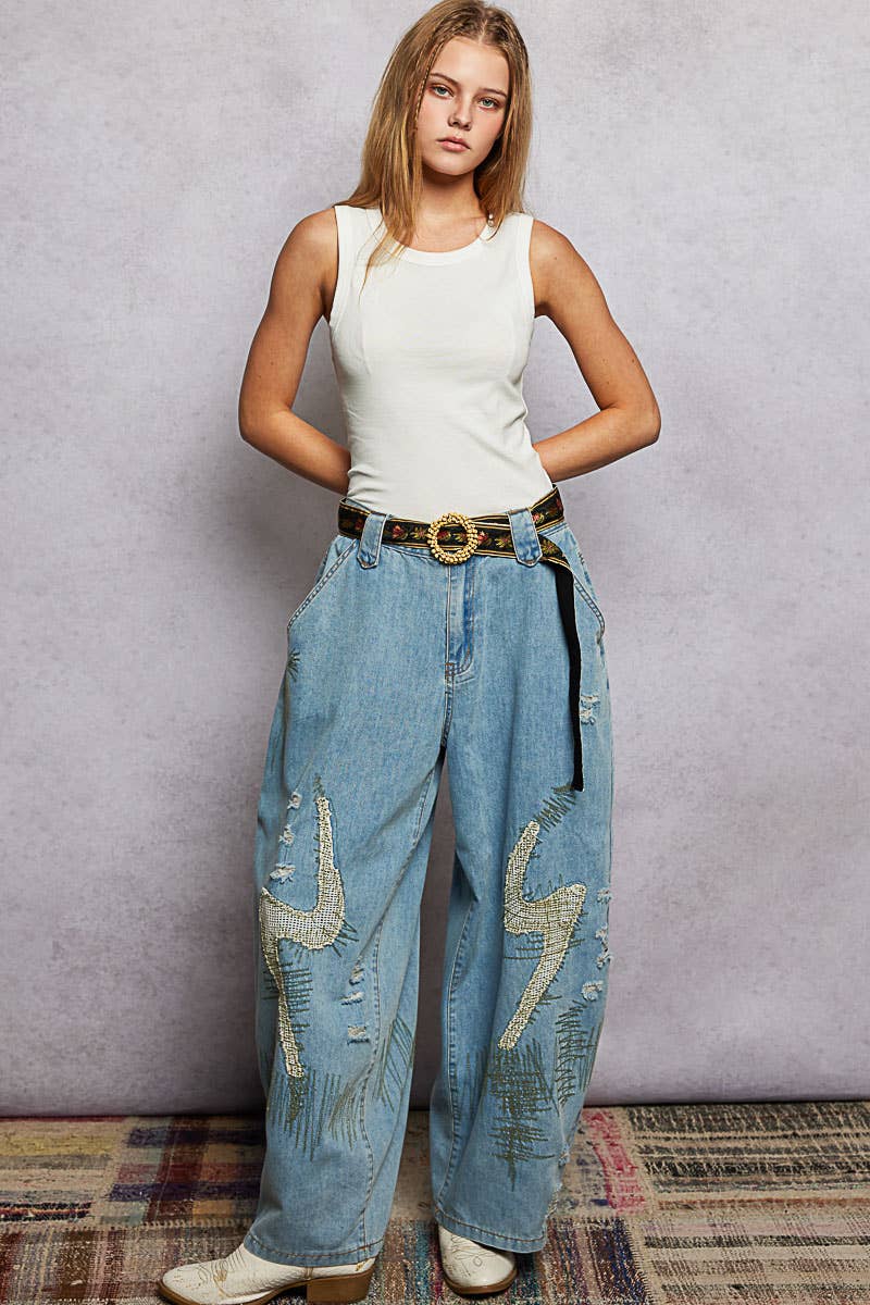Beaded Cycle Striped Floral Pattern Belt
