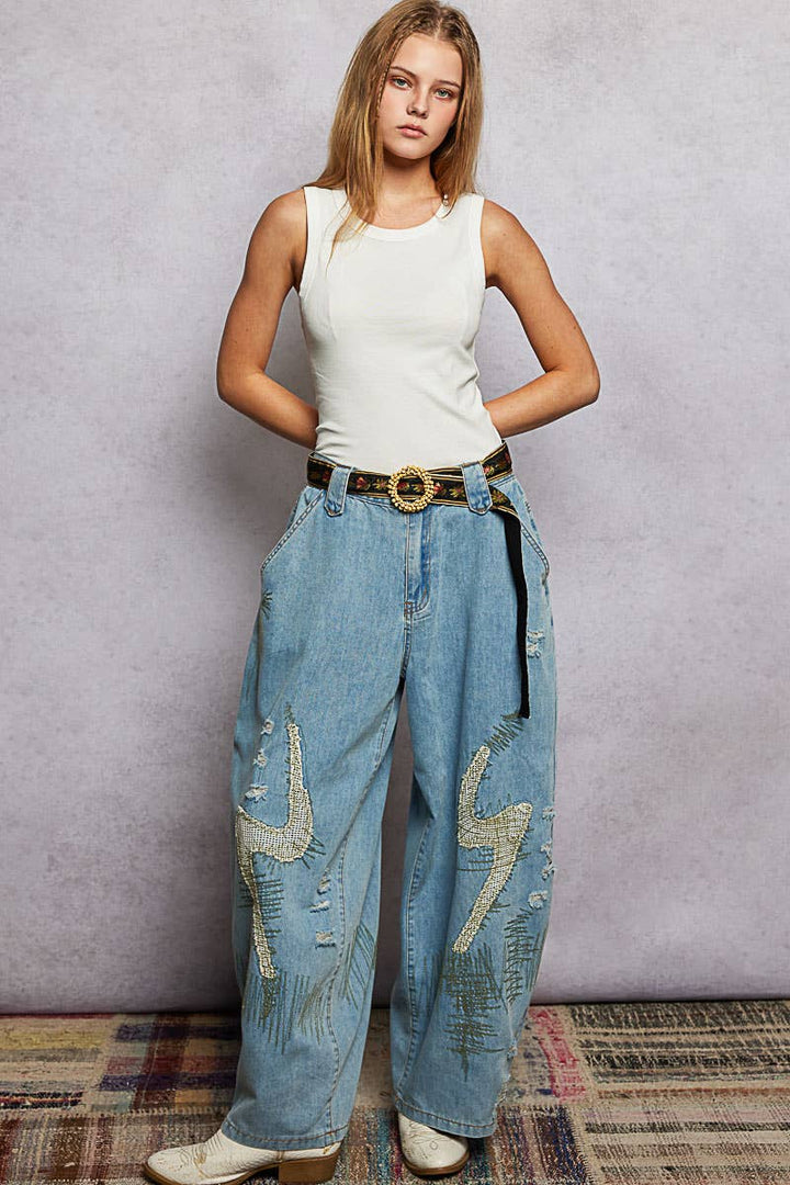 Beaded Cycle Striped Floral Pattern Belt