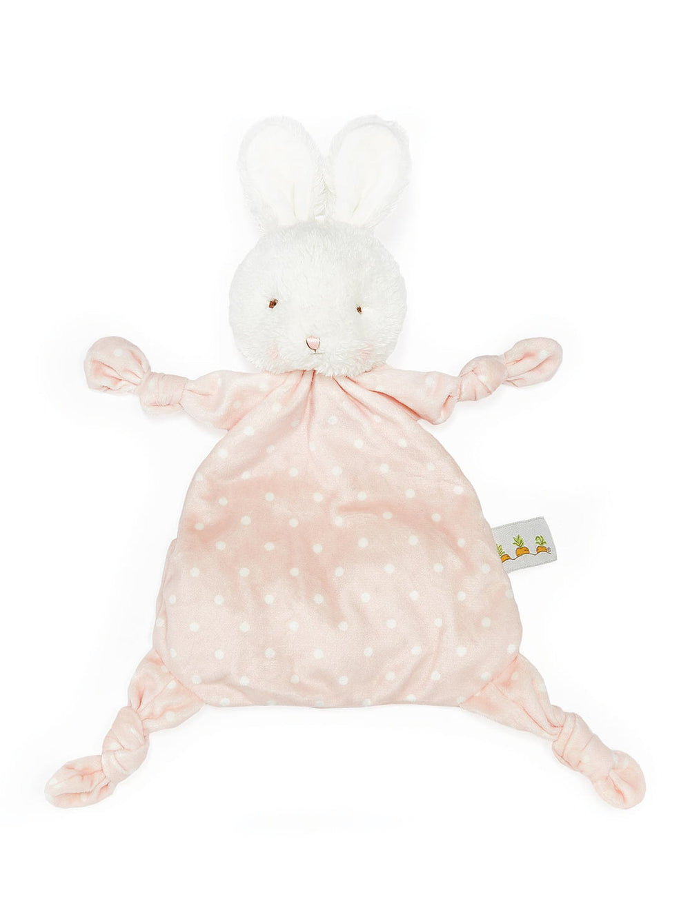 Bunnies by the Bay pink polka dot bunny lovey security blanket with knotted corners