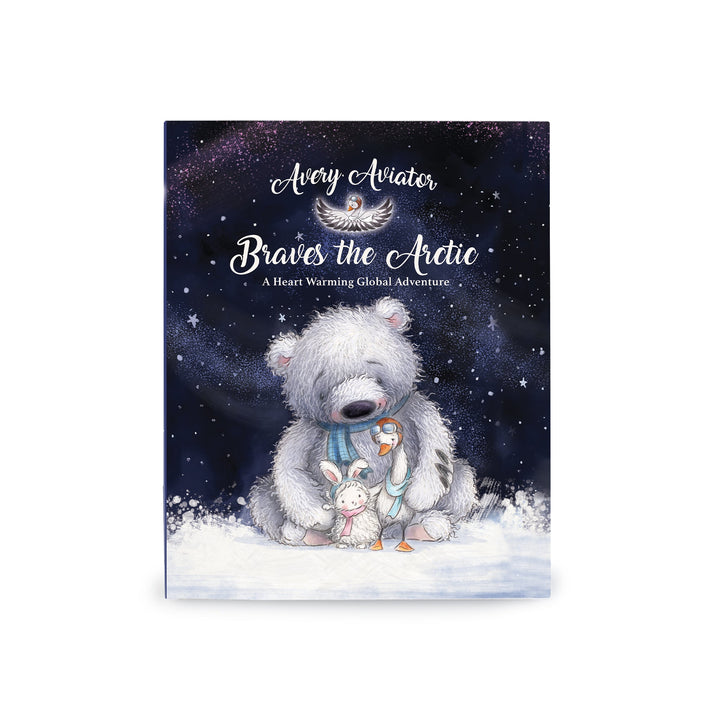 Bunnies by the Bay storybook 'Avery Aviator Braves the Arctic' featuring polar bear and friends in snow